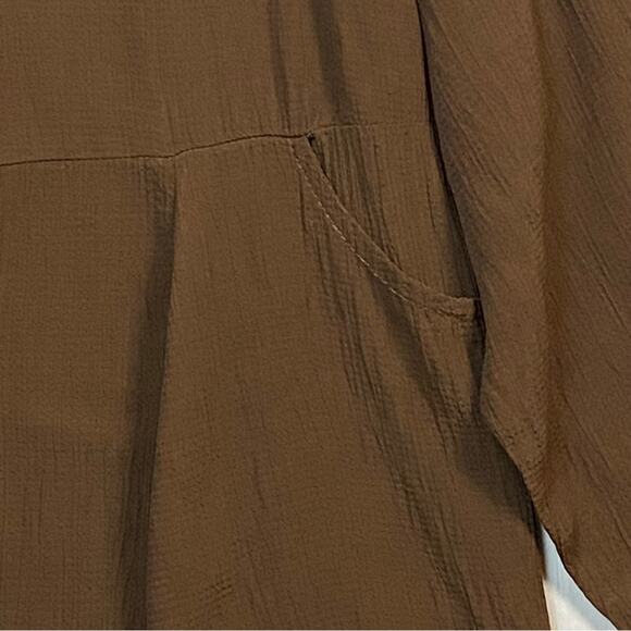 Flax Brown Button Up Long Sleeve Lagenlook Tunic Top Size Small - Picture 5 of 7